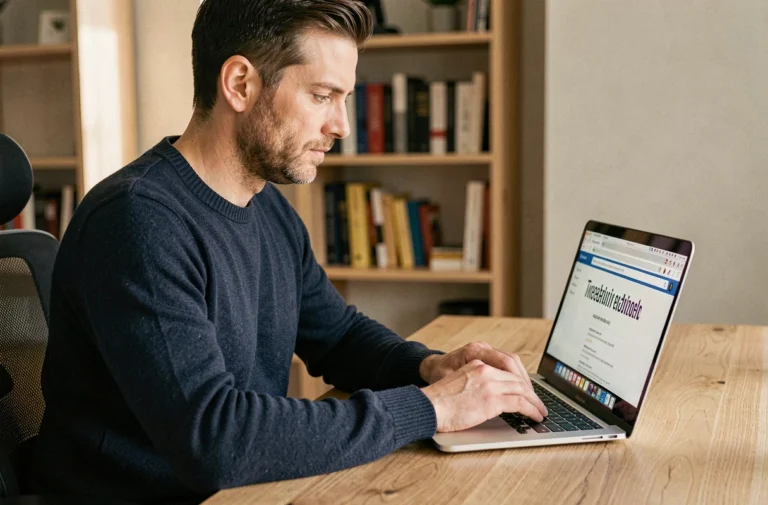 Homme utilisant un ordinateur portable pour accéder à une nouvelle adresse de site de streaming en ligne
